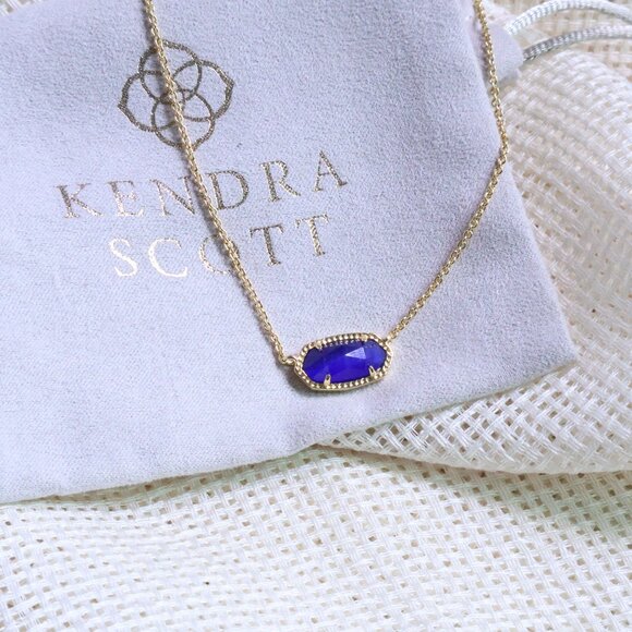 Kendra Scott Elisa Gold Necklace Cobalt Cat's Eye NEW - Picture 2 of 2